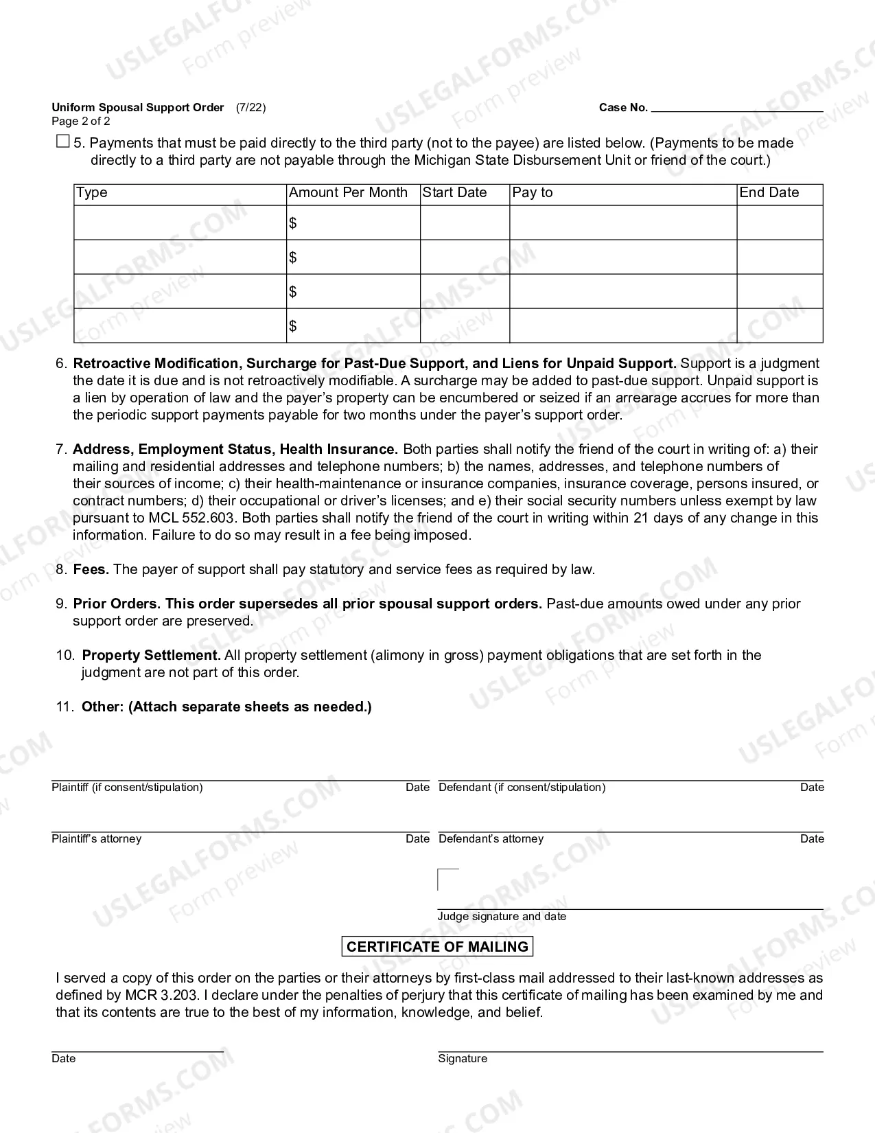 Preview Uniform Spousal Support Order