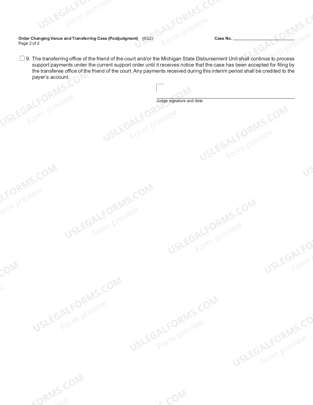 Preview Order Changing Venue And Transferring Case (Post Judgment)