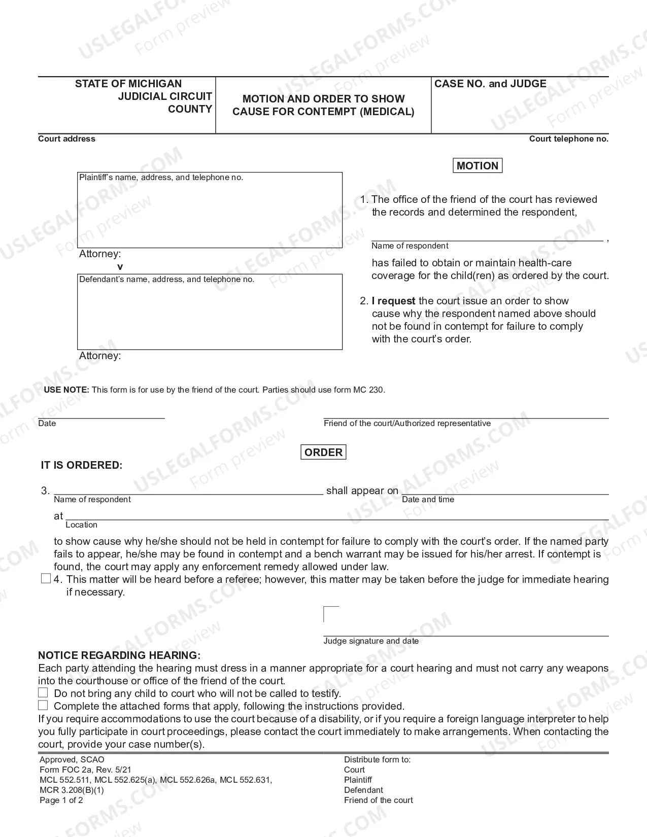 Preview Motion and Order to Show Cause for Contempt (Medical)
