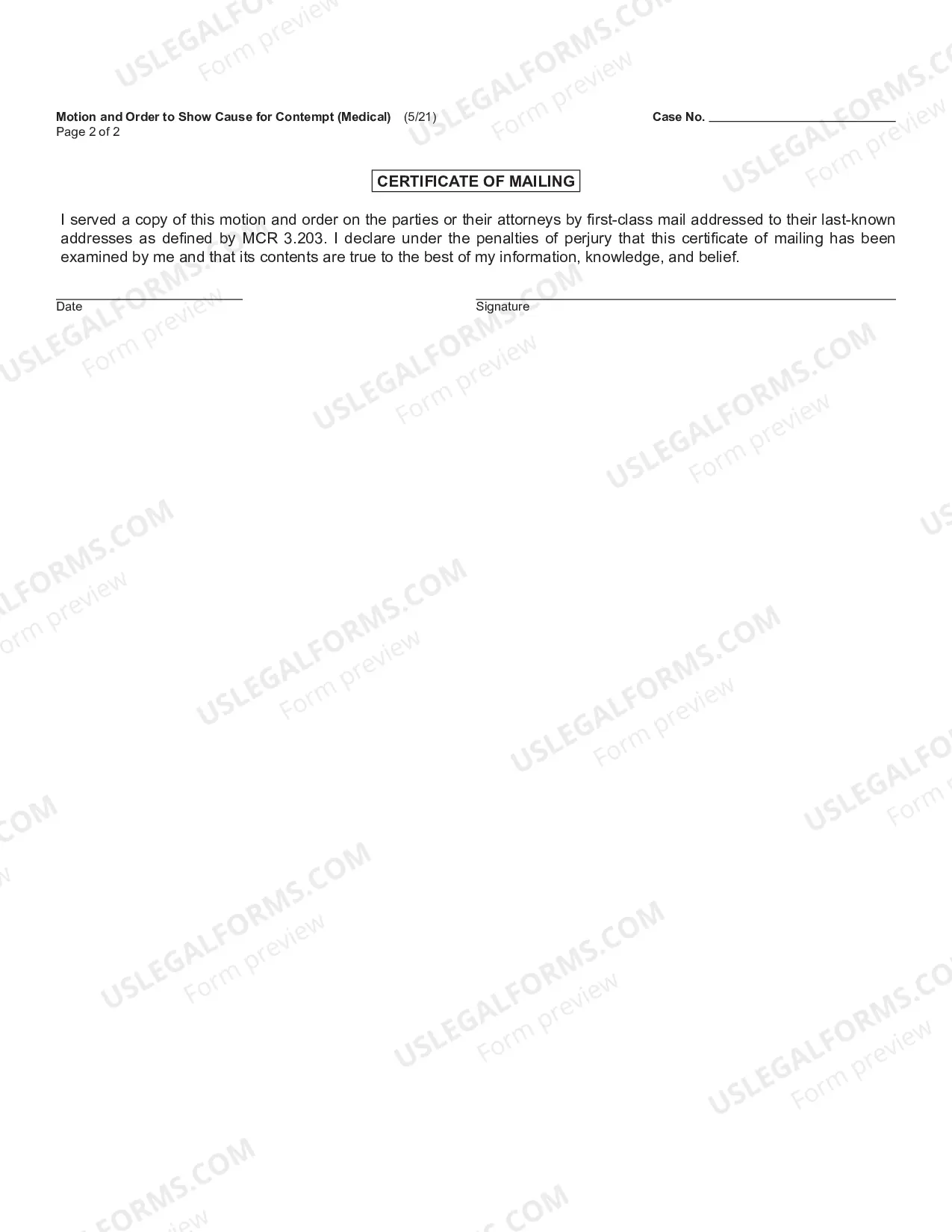 Preview Motion and Order to Show Cause for Contempt (Medical)