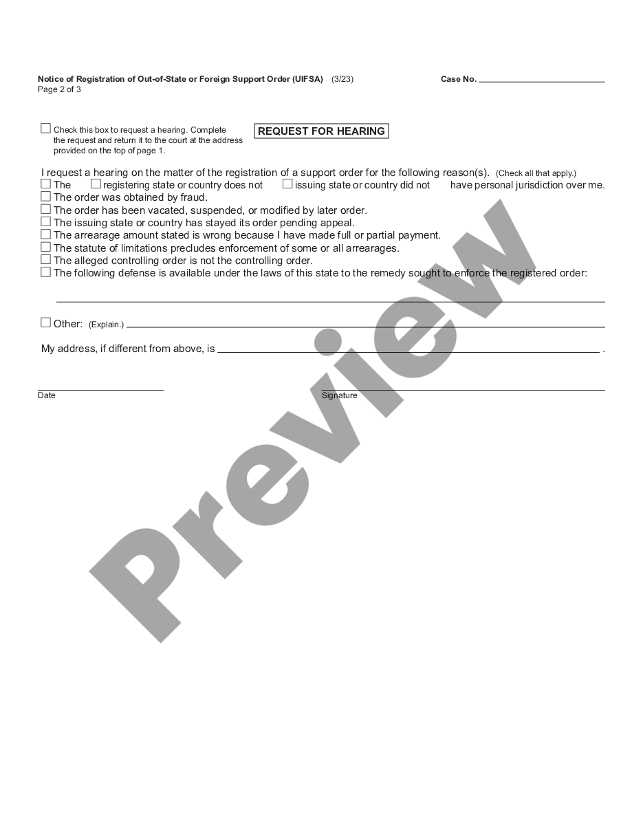 page 1 Notice of Registration of Out of State Support Order preview