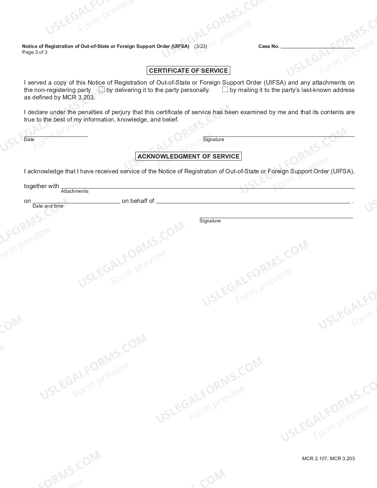 Preview Notice of Registration of Out-of-State Support Order (UIFSA)