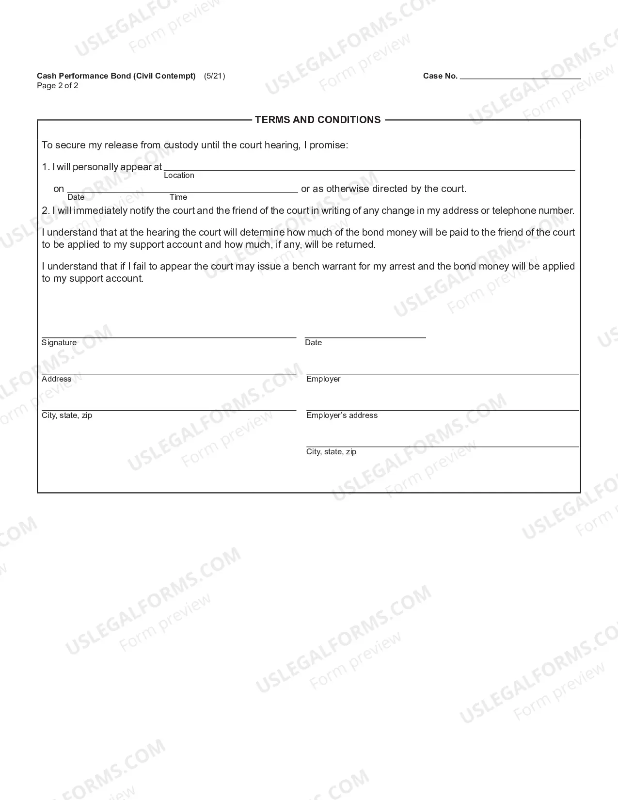 Preview Cash Performance Bond (Civil Contempt)