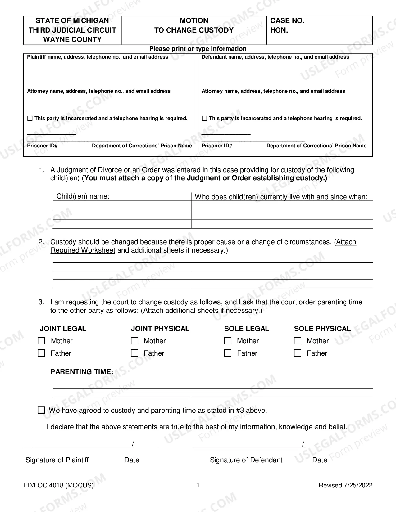 Preview Motion Regarding Custody