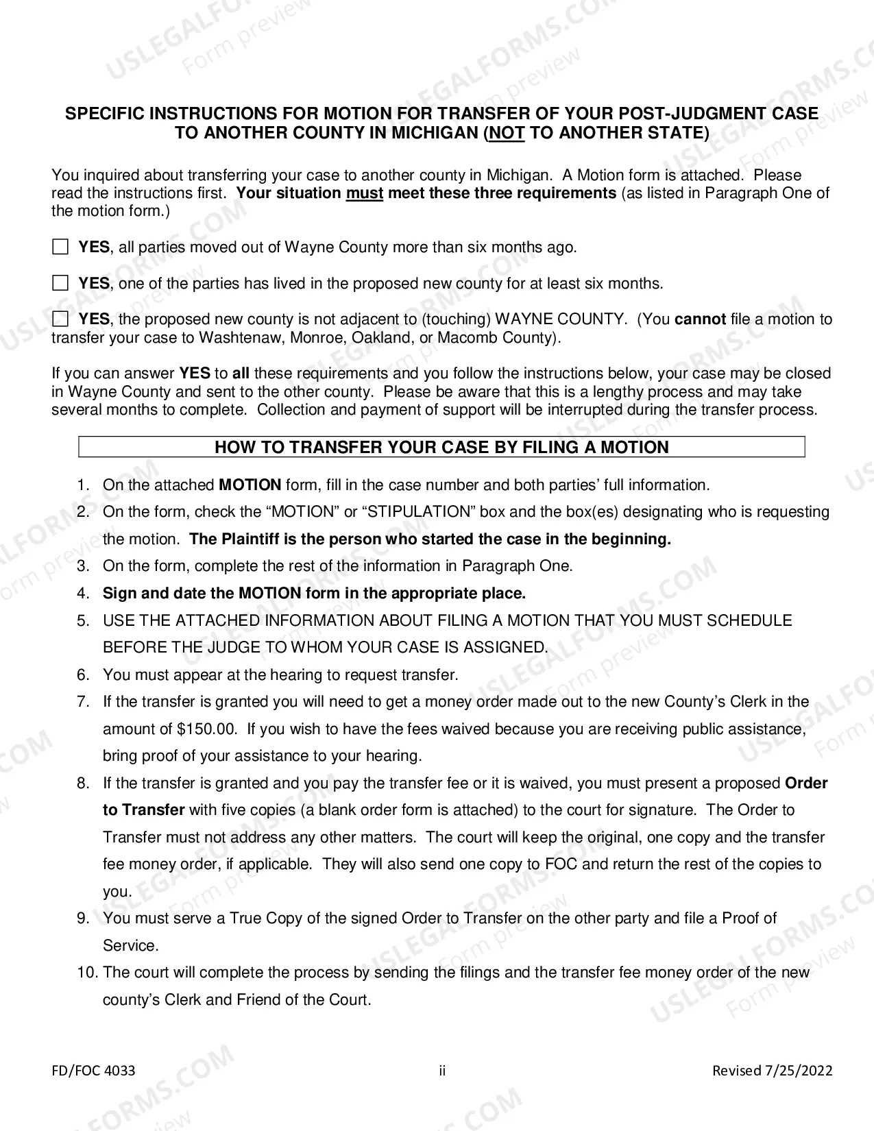 Preview Motion Or Stipulation For Transferring Case (Post-Judgment)