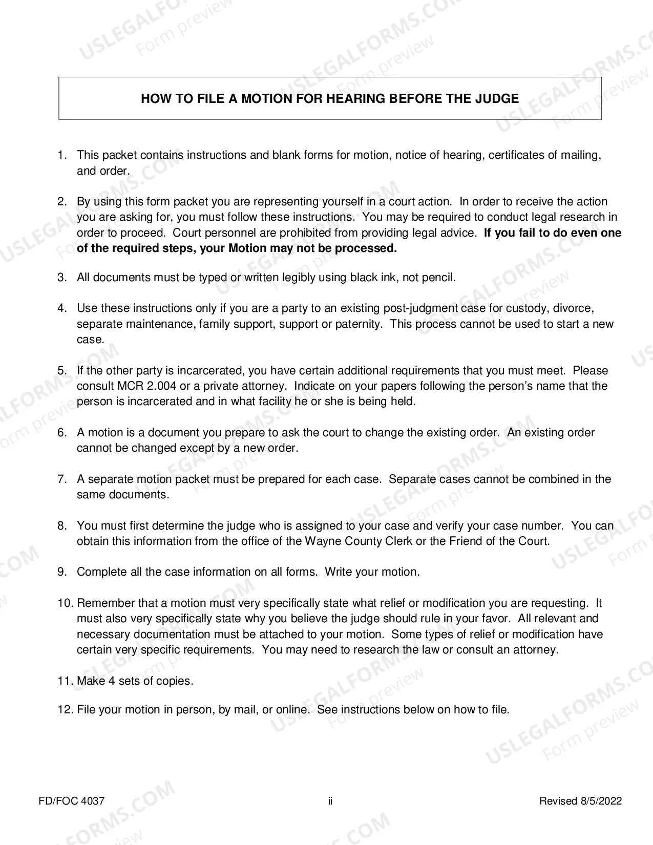 Preview Packet FD-FOC4037 General Motion -Judge Hearing