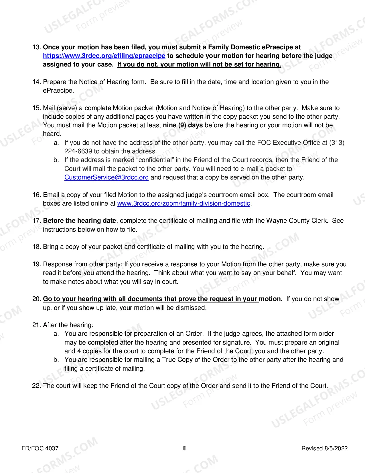 Preview Packet FD-FOC4037 General Motion -Judge Hearing