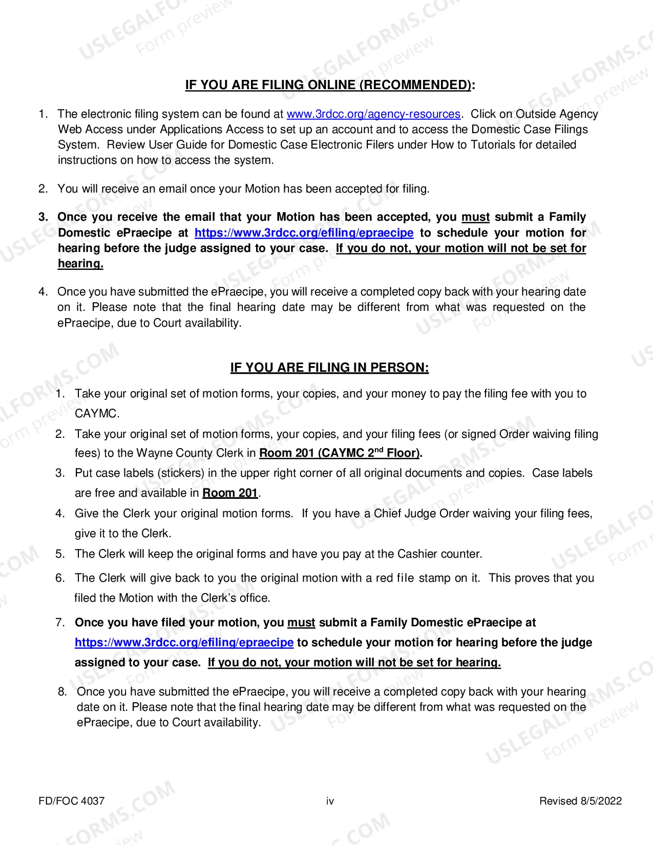 Preview Packet FD-FOC4037 General Motion -Judge Hearing