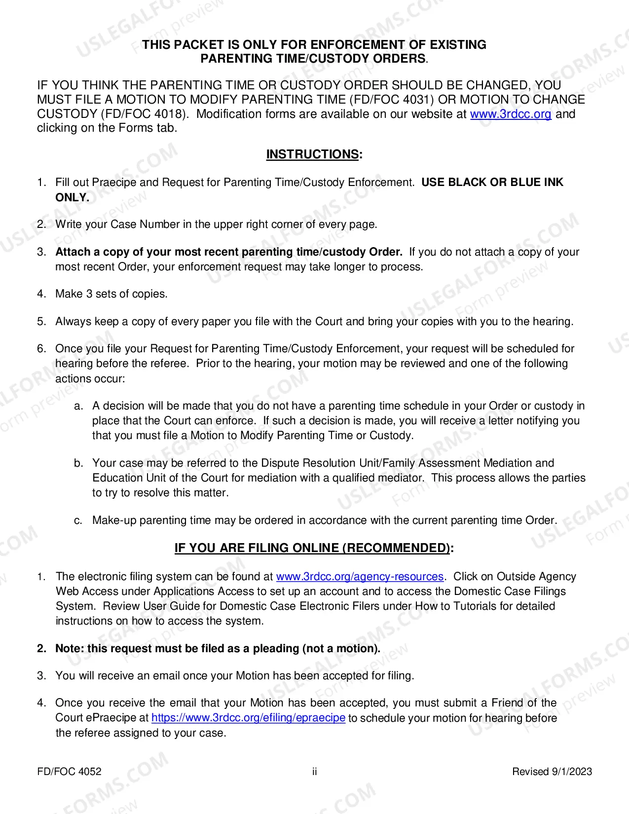 Preview Request For Custody And Parenting Time Order Enforcement Package