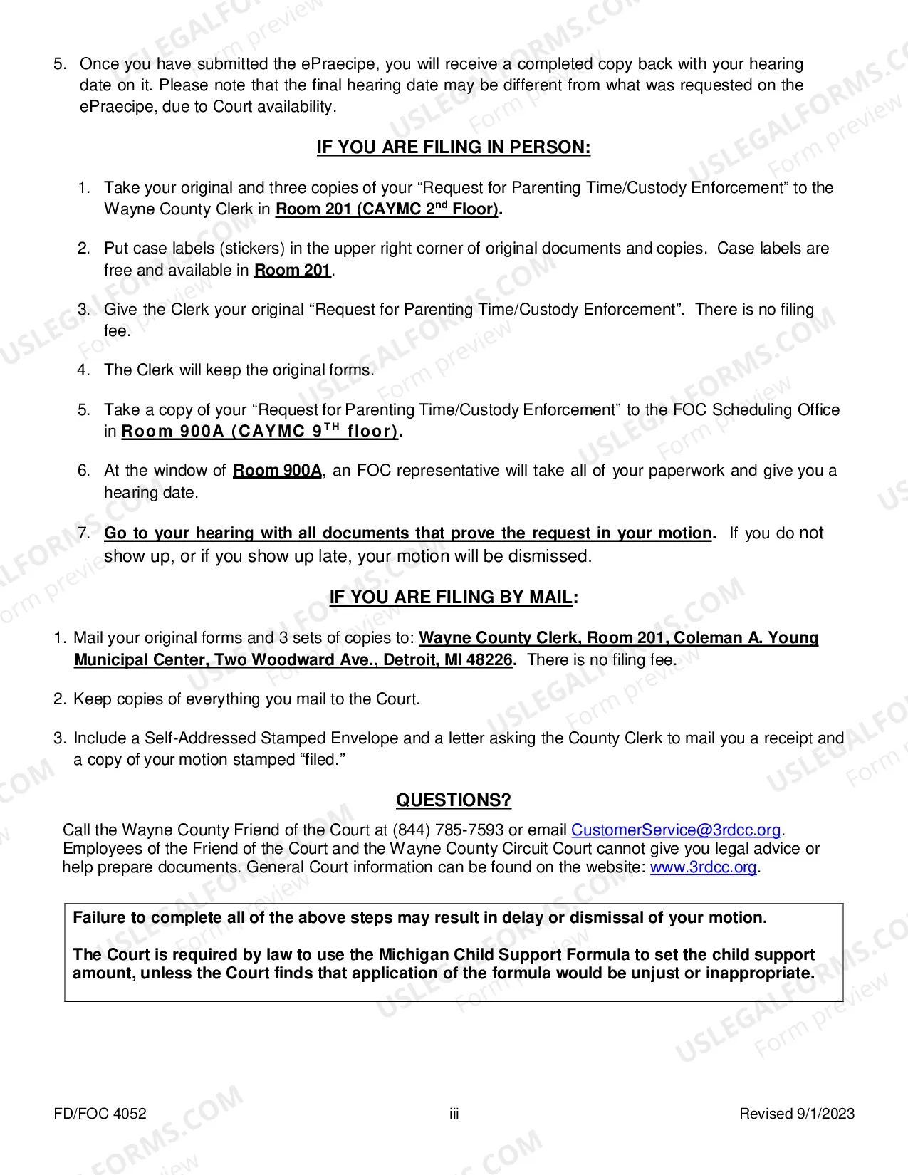 Preview Request For Custody And Parenting Time Order Enforcement Package