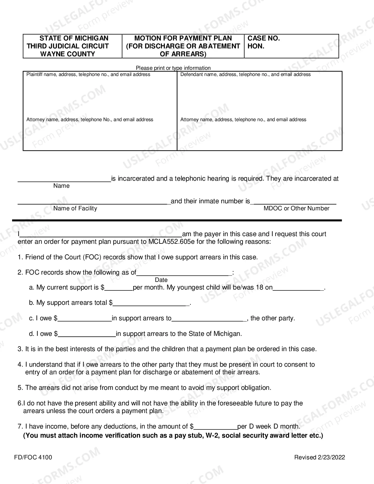 Preview Motion For Payment Plan And Order Adjusting Arrears Upon Compliance Package