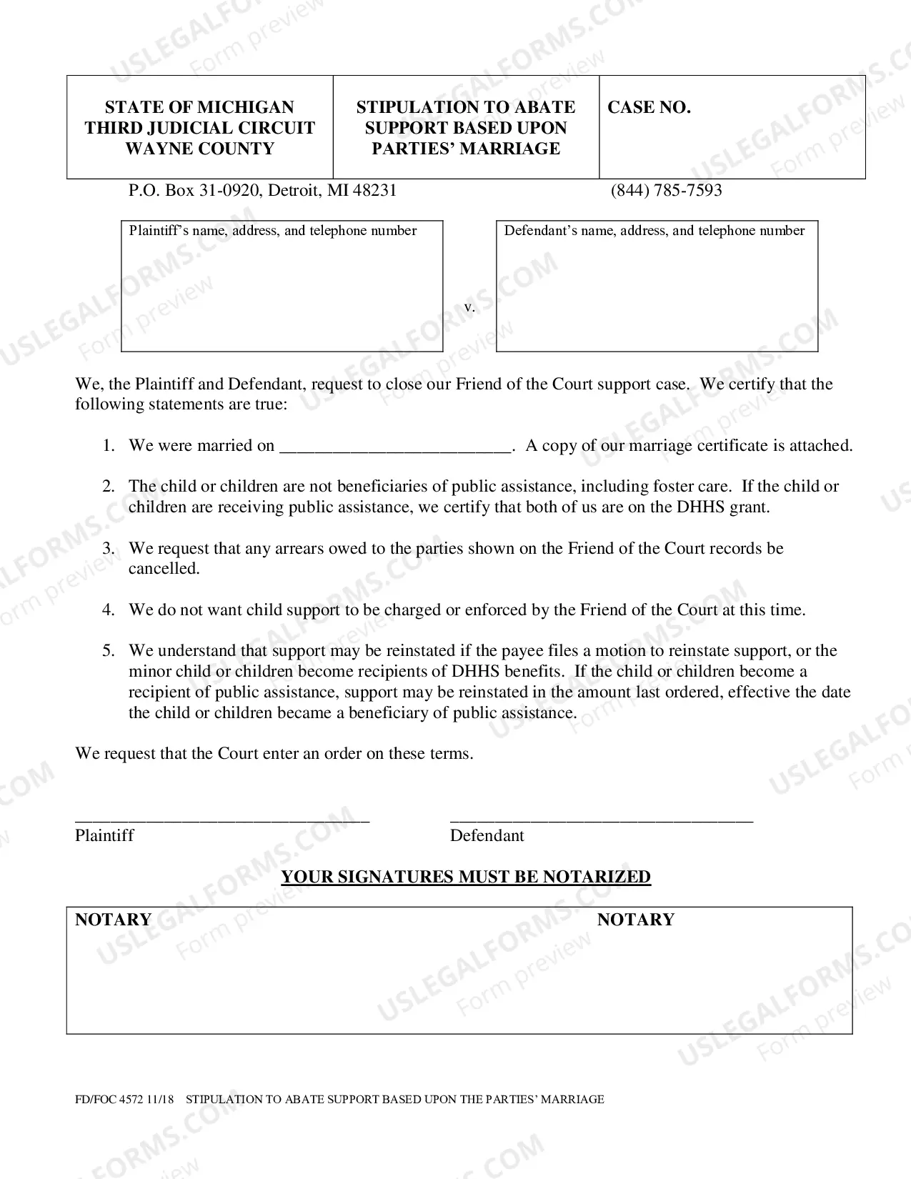Preview Stipulation To Abate Support Based Upon Parties Marriage With Instructions