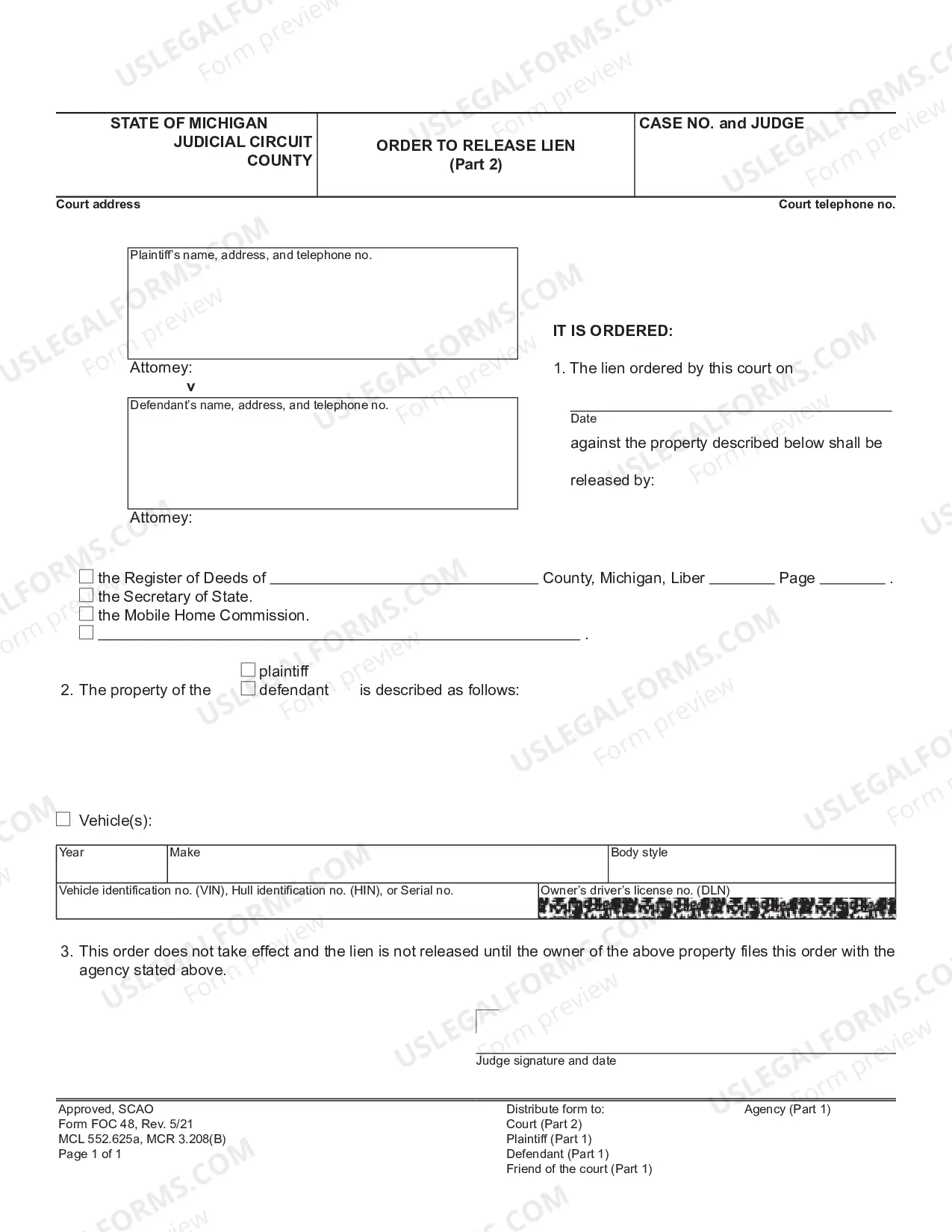Preview Order To Release Lien