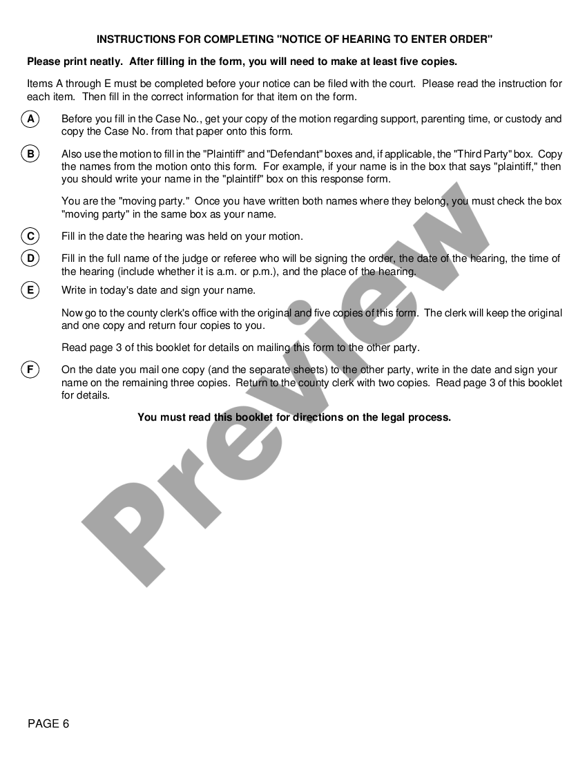 page 5 Notice of Hearing to Enter Order with Instructions preview
