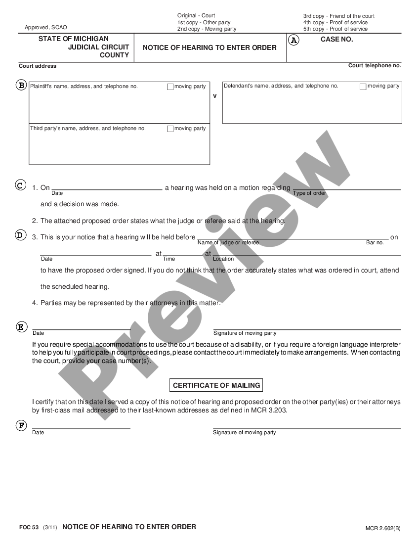 page 6 Notice of Hearing to Enter Order with Instructions preview