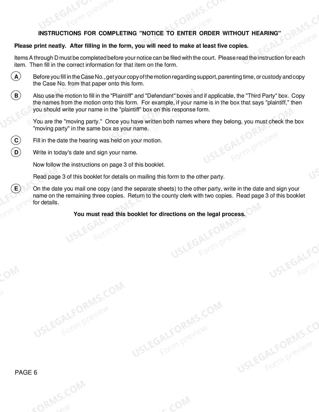 Preview Notice To Enter Order Without Hearing