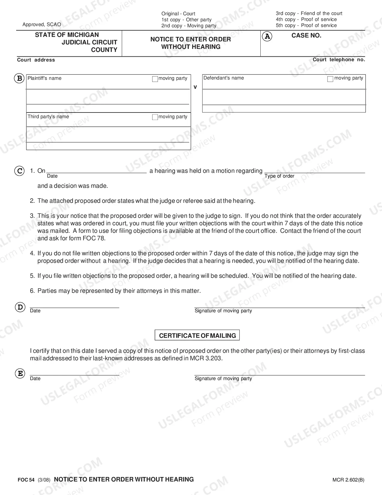 Preview Notice To Enter Order Without Hearing