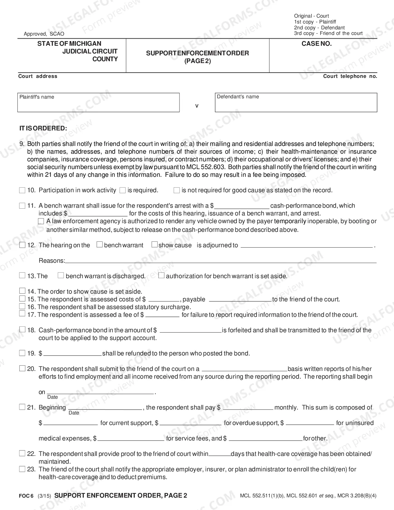Preview Support Enforcement Order