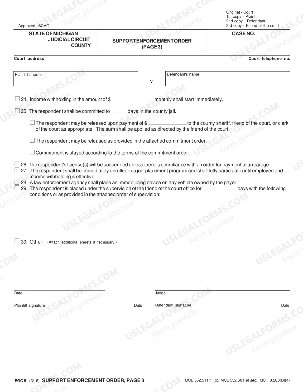 Preview Support Enforcement Order