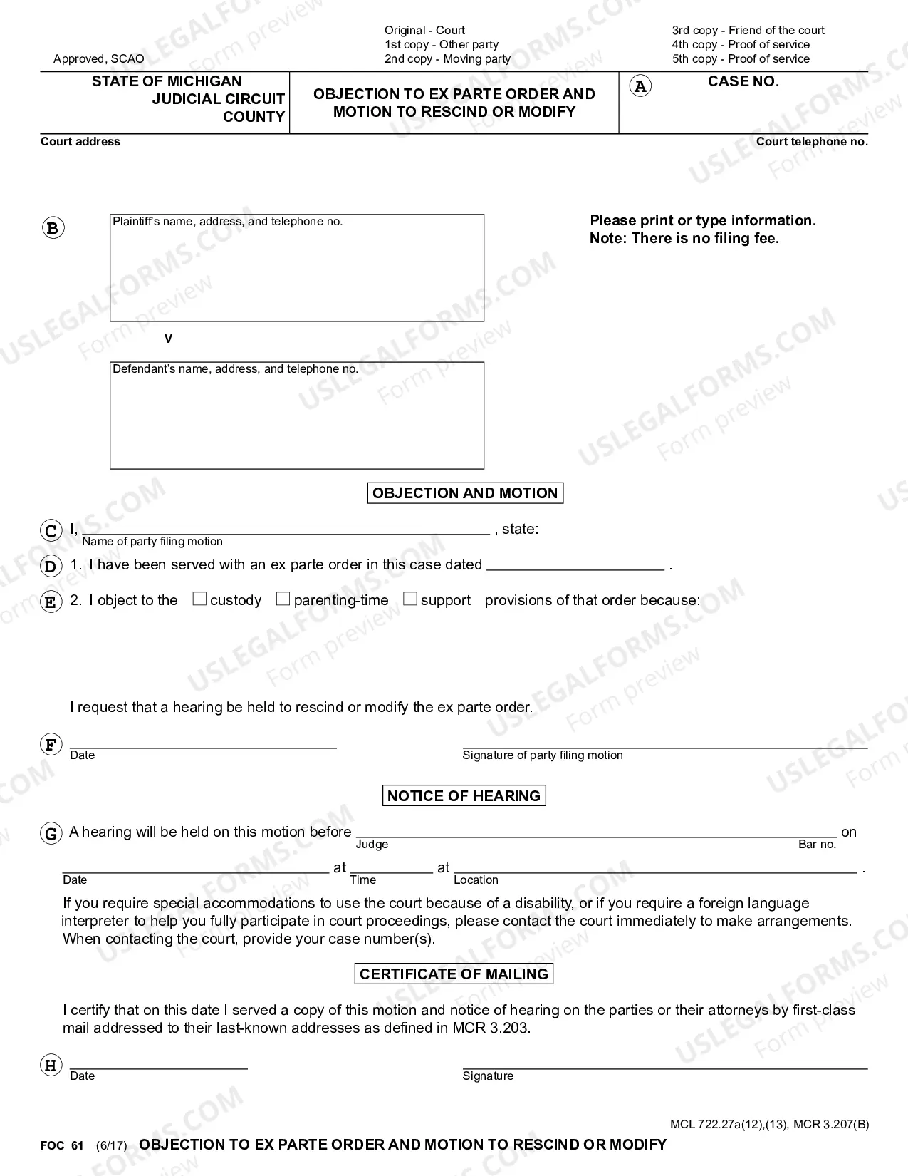 Preview Objection To Ex Parte Order And Motion To Rescind Or Modify