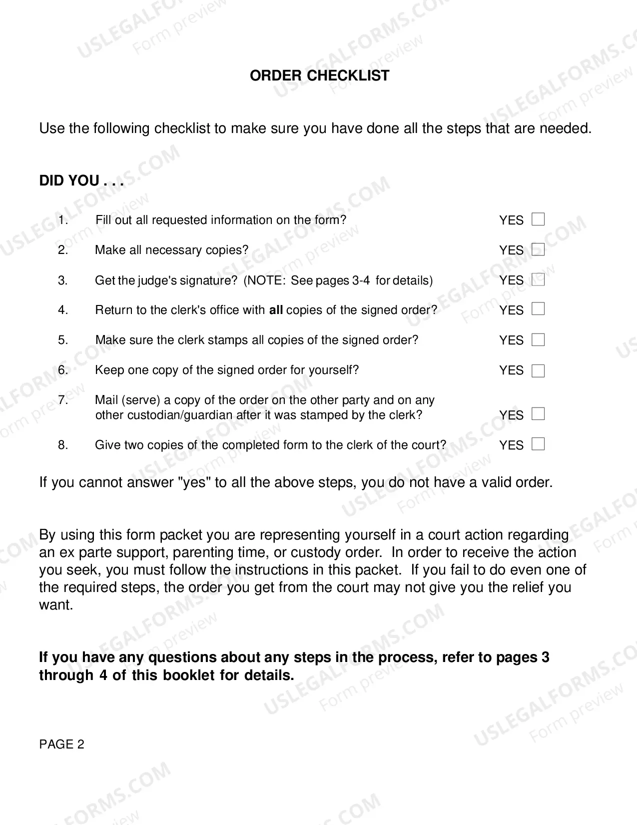 Preview Order Modifying Ex Parte Order with Instructions