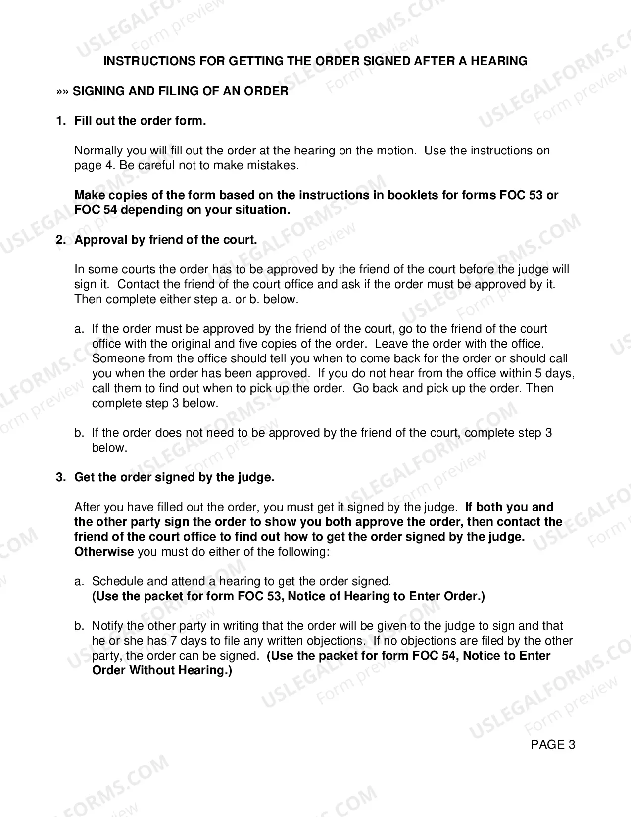 Preview Order Modifying Ex Parte Order with Instructions