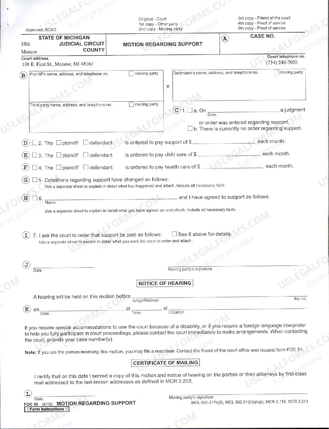 Preview Motion to Change SupportandInstructions