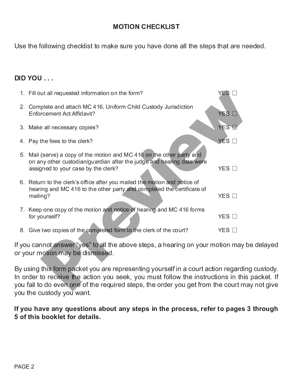 page 1 Motion Regarding Custody with Instructions preview