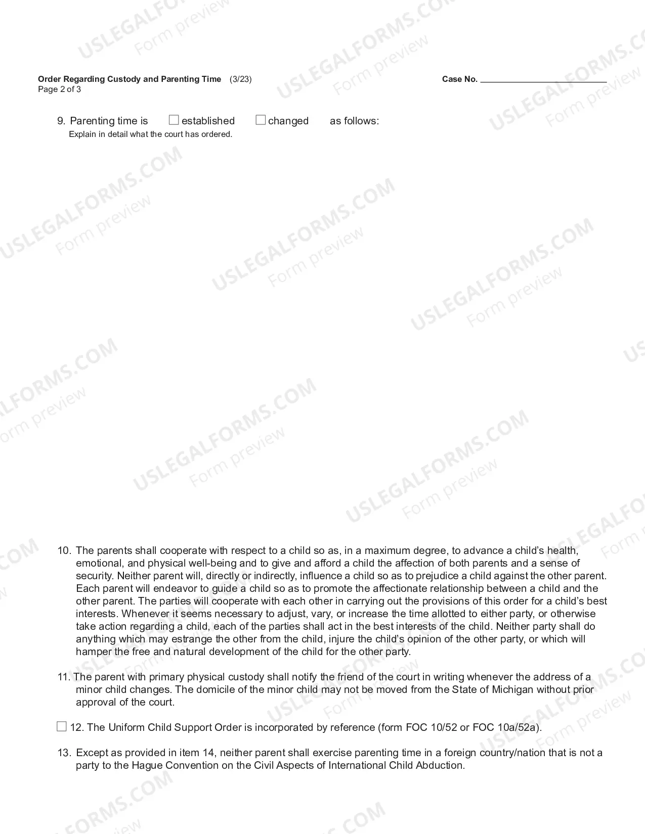 Preview Order Regarding Custody and Parenting Time ** MUST BE USED WITH FOC 10 or FOC 10a