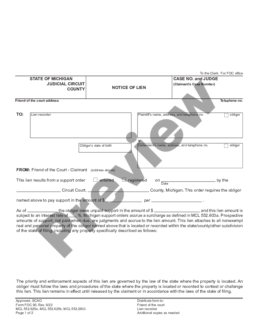 Michigan Notice of Lien | US Legal Forms