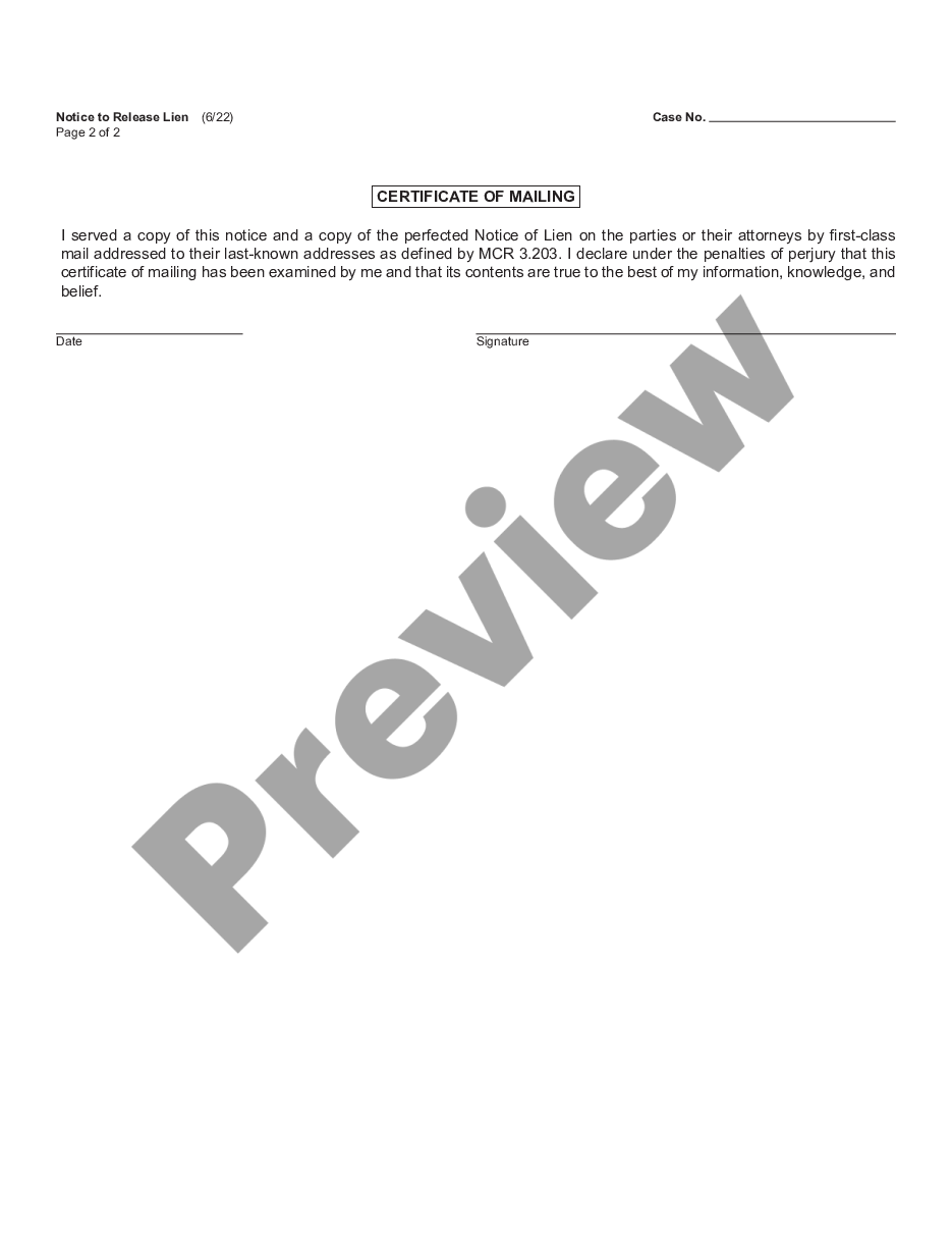 page 1 Notice to Release Lien preview