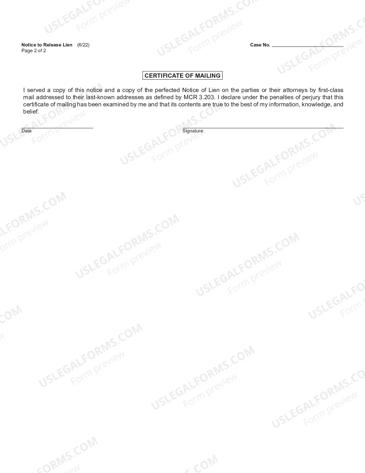 Preview Notice To Release Lien