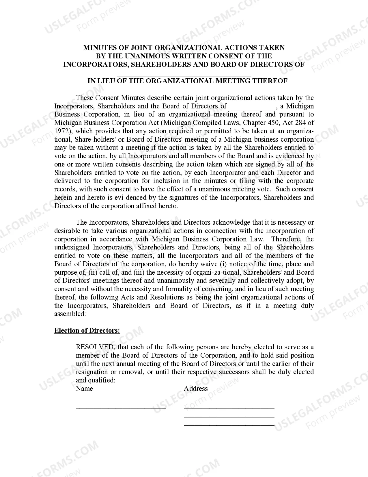 Preview Minutes for Organizational Meeting