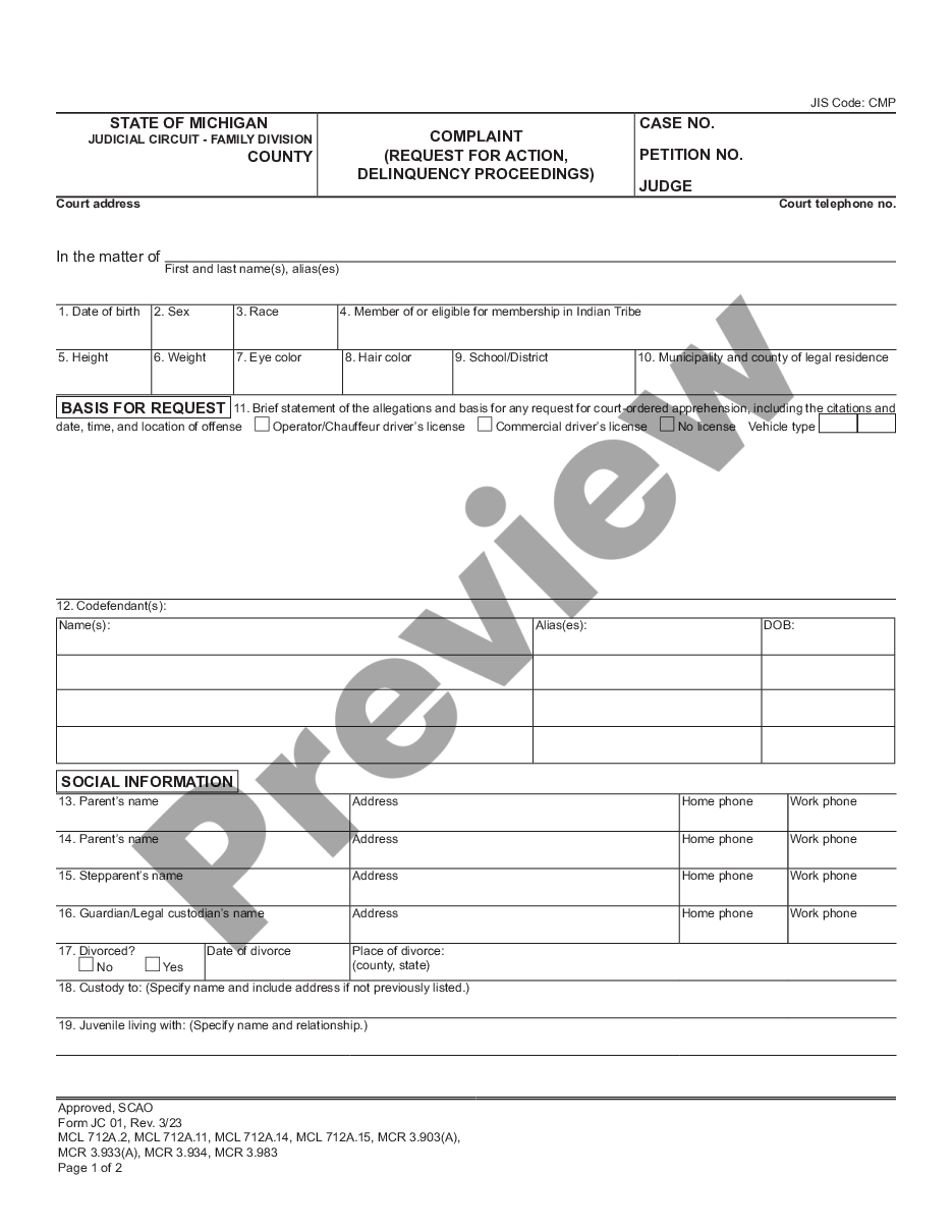 page 0 Complaint - Request for Action - Delinquency Proceedings preview