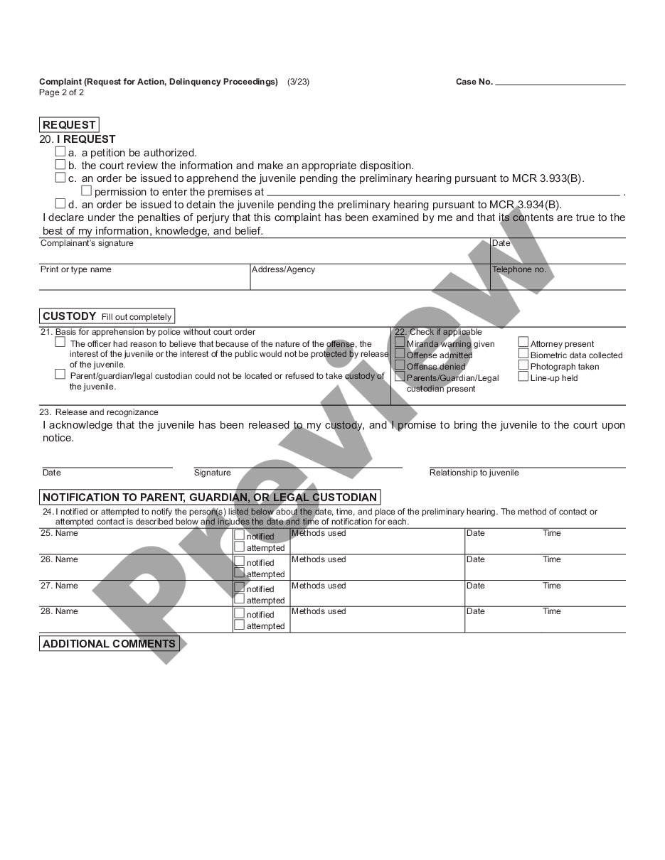 page 1 Complaint - Request for Action - Delinquency Proceedings preview