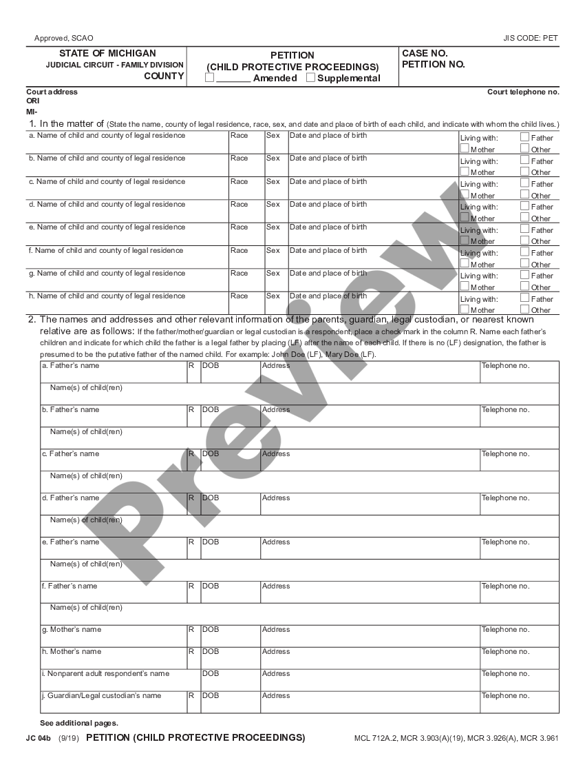 Michigan Petition - Jc 04 Court Petition | US Legal Forms