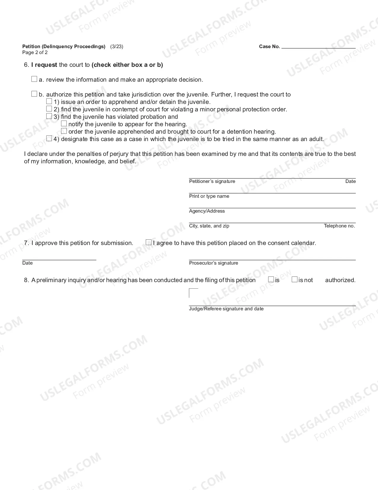 Preview Petition (Delinquency Proceedings)