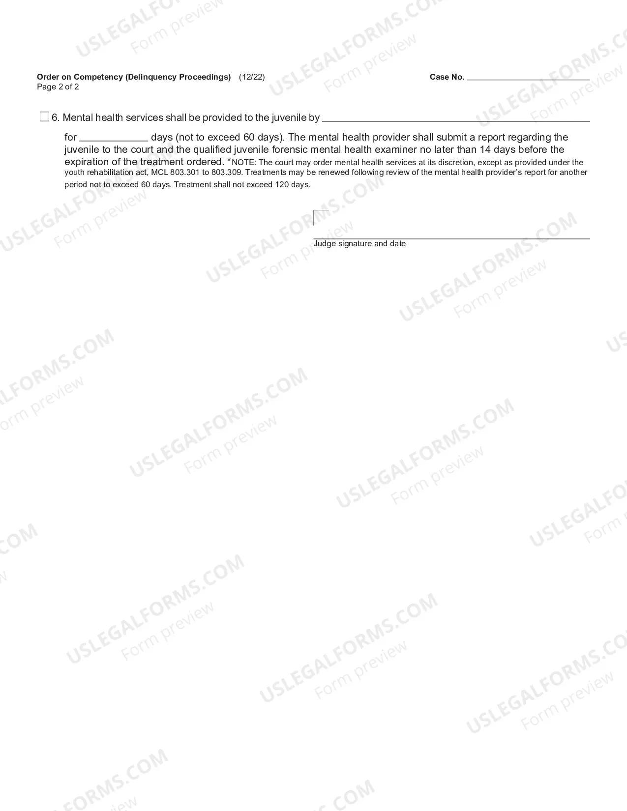 Preview Order After Hearing On Competency (Delinquency Proceedings)