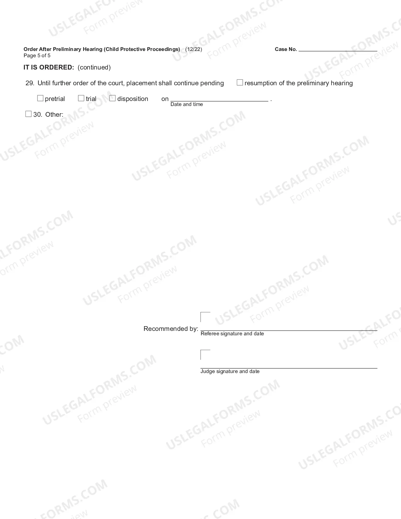 Preview Order After Preliminary Hearing - Inquiry, Child Removed From Home - Child Protective Proceedings