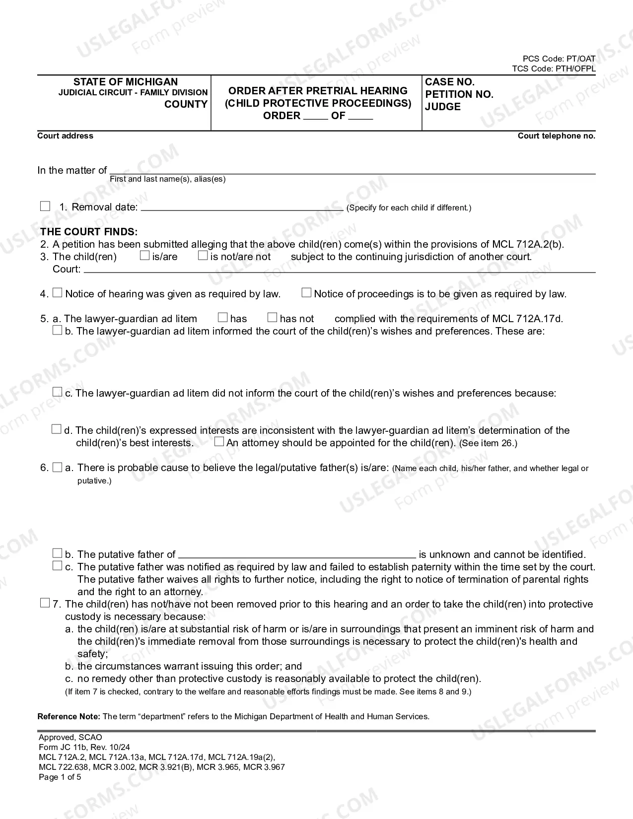 Preview Order After Pretrial Hearing (Child Protective Proceedings)