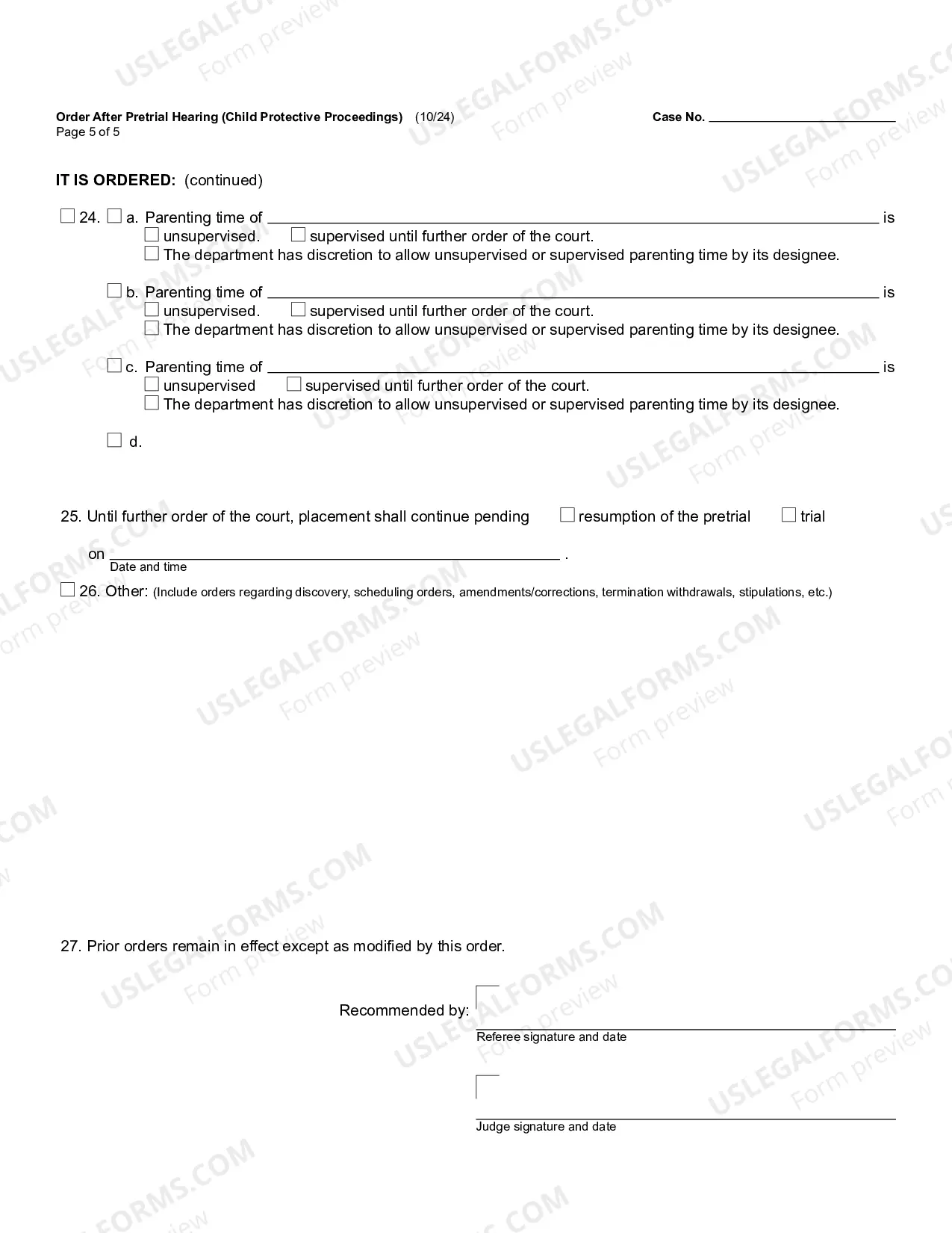Preview Order After Pretrial Hearing (Child Protective Proceedings)