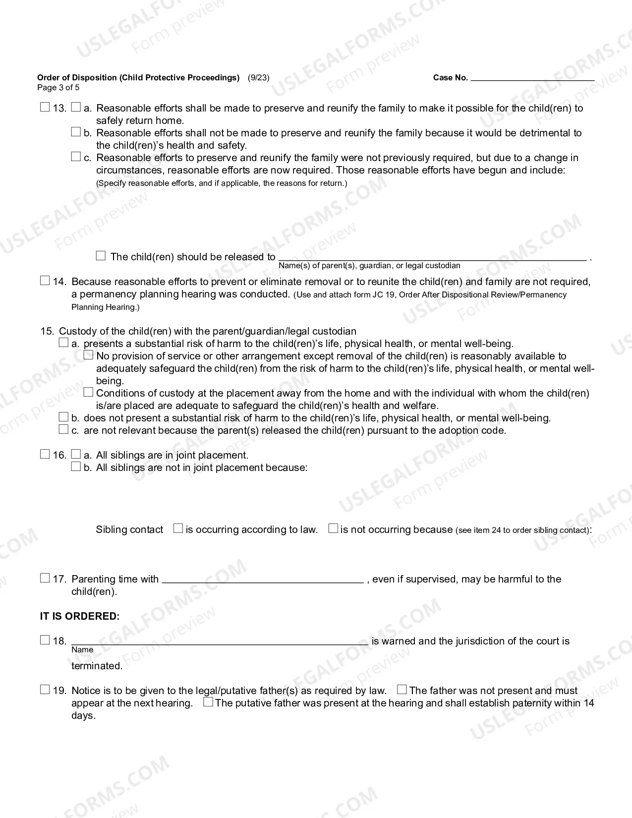 Preview Order of Disposition (Child Protective Proceedings)
