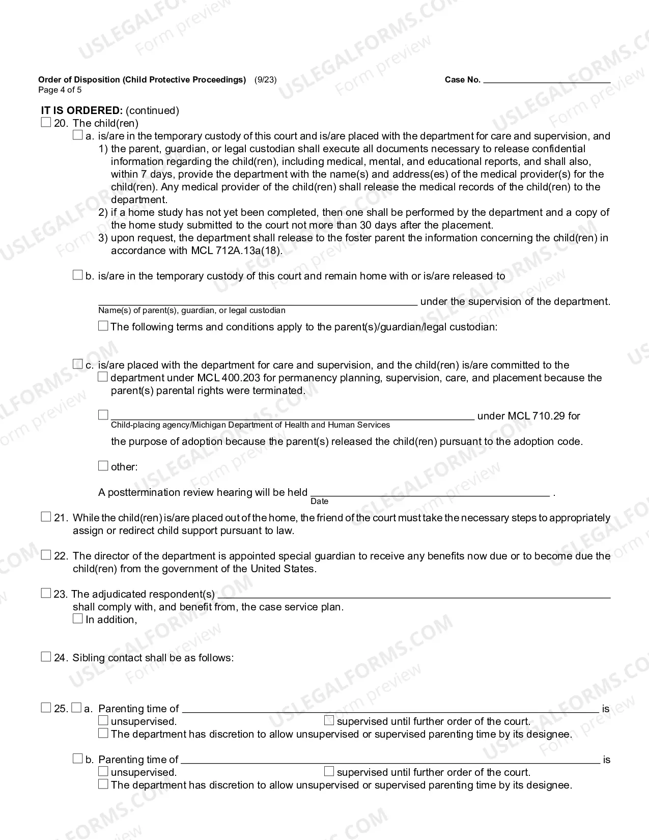Preview Order of Disposition (Child Protective Proceedings)