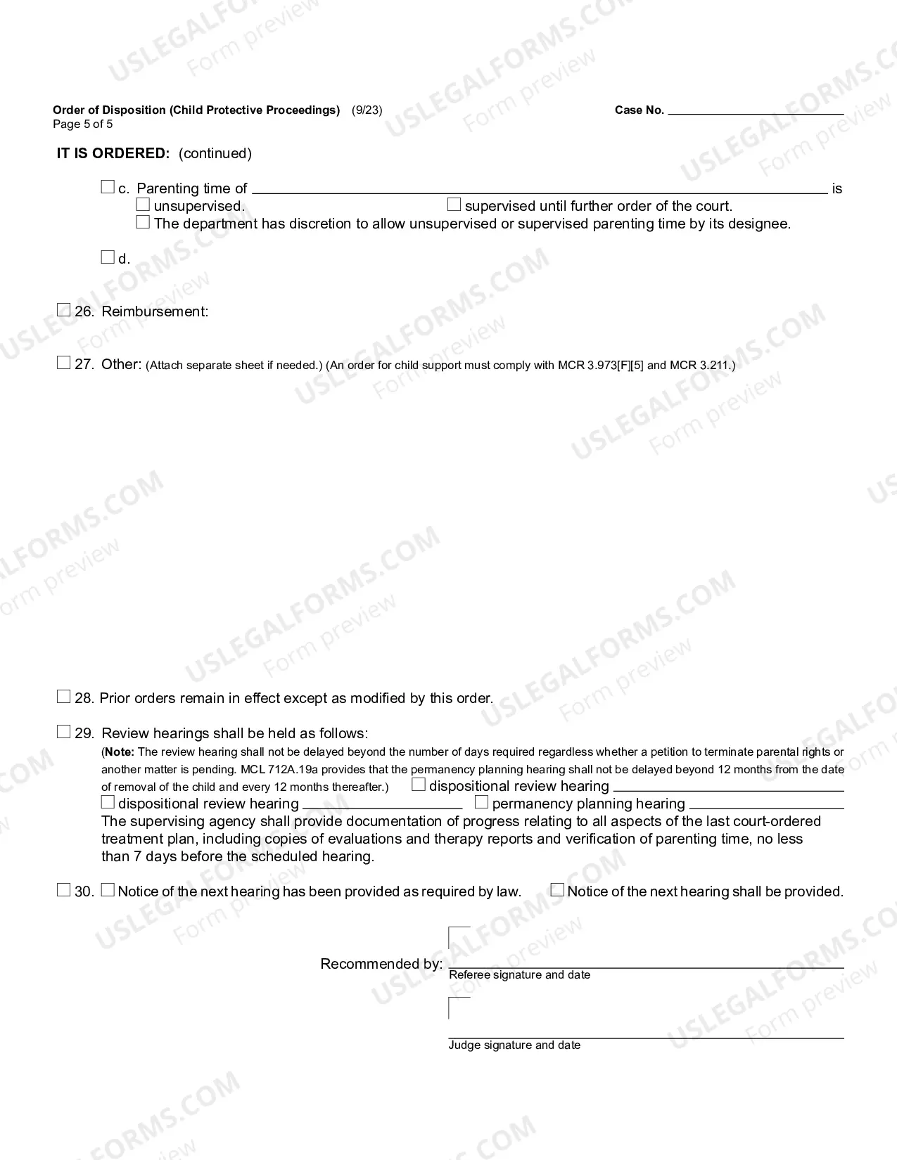 Preview Order of Disposition (Child Protective Proceedings)