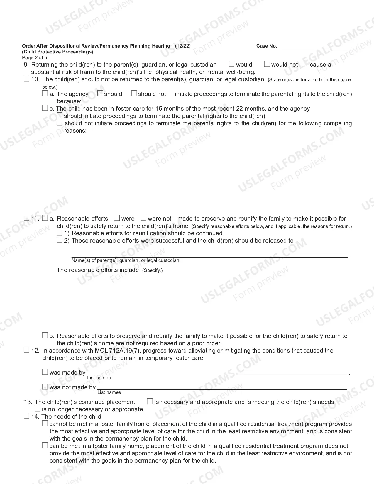 Preview Order After Dispositional Review Or Permanency Planning Hearing (Child Protective Proceedings)