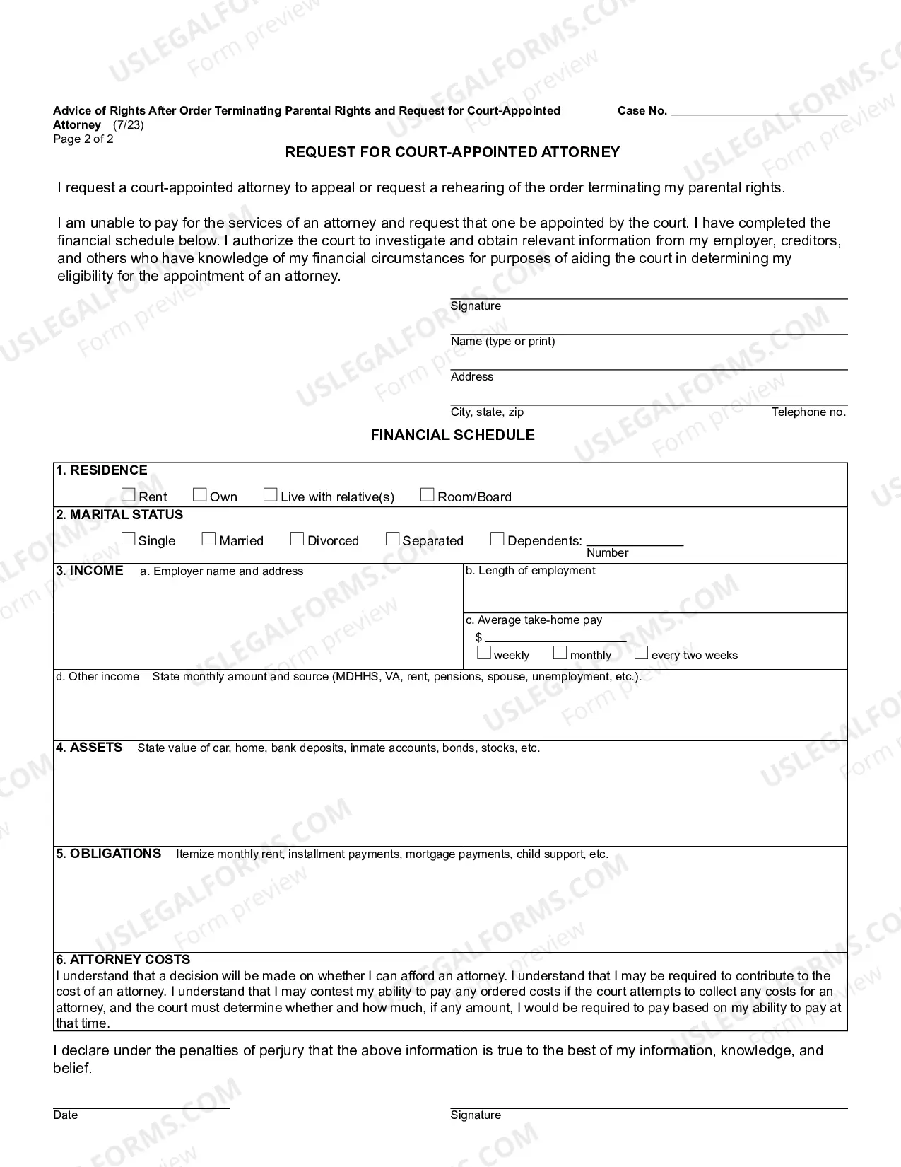 Preview Advice of Rights After Order Terminating Parental Rights (Juvenile Code)