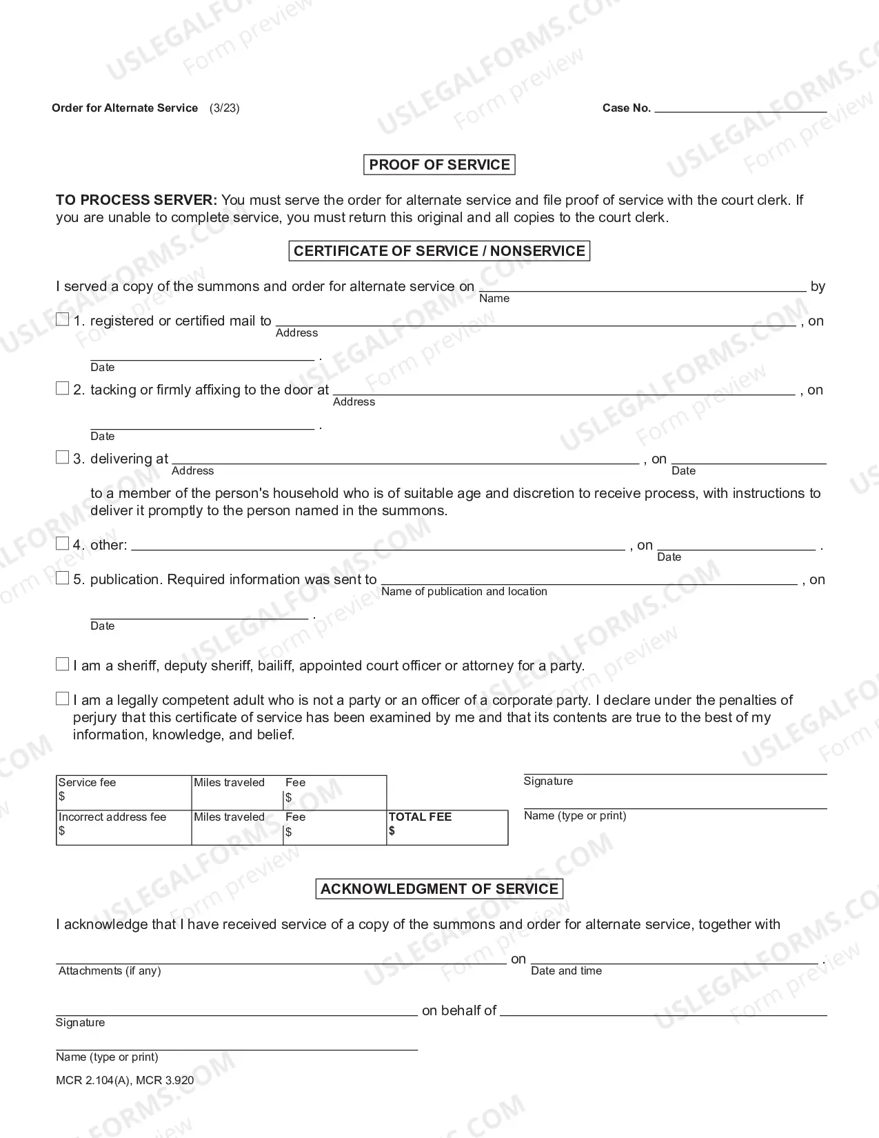Preview Order For Alternate Service