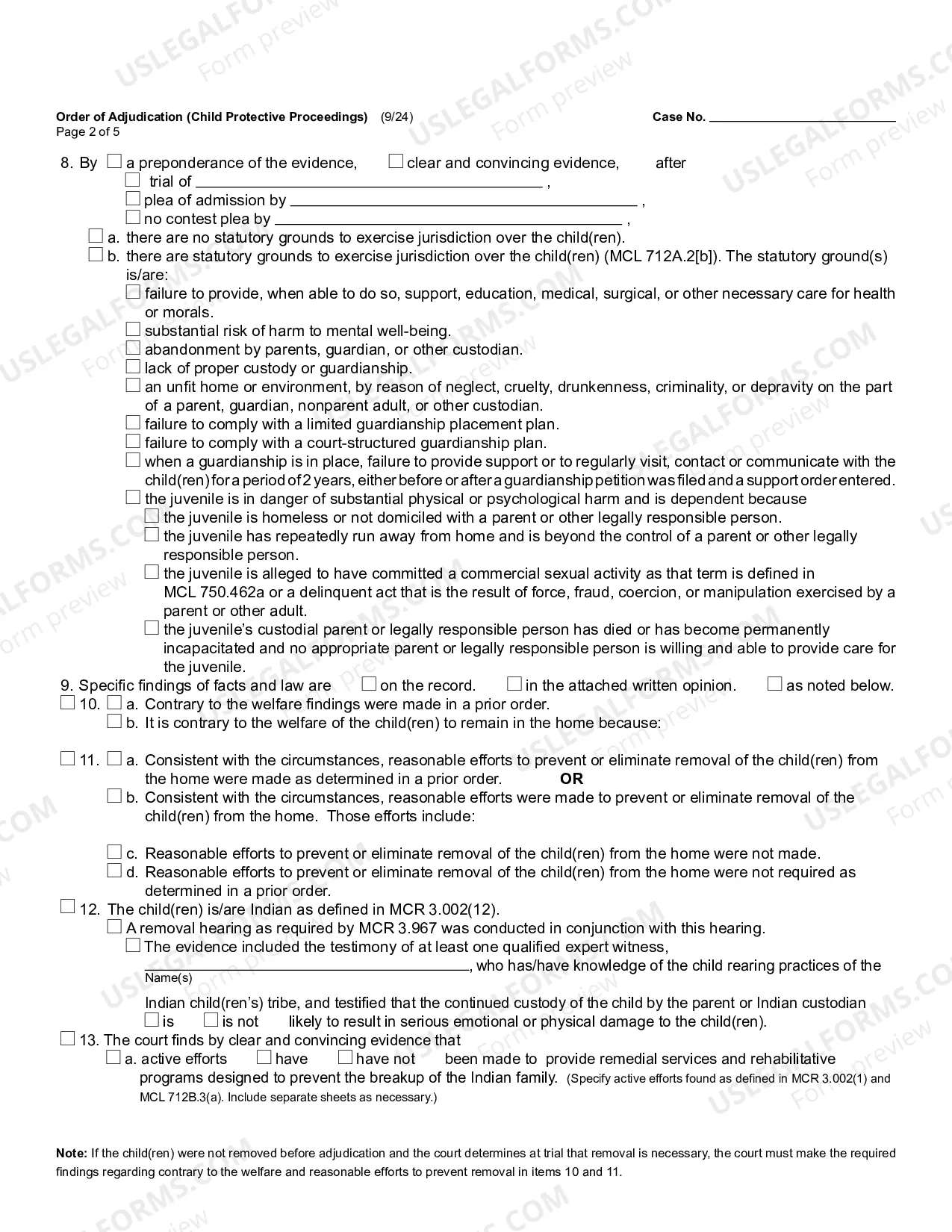 Preview Order of Adjudication (Child Protective Proceedings)