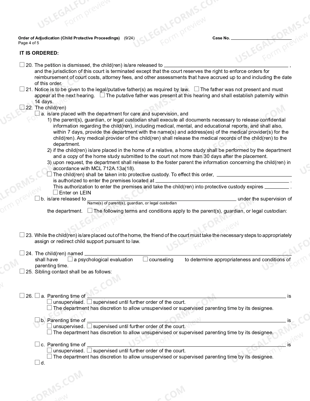 Preview Order of Adjudication (Child Protective Proceedings)