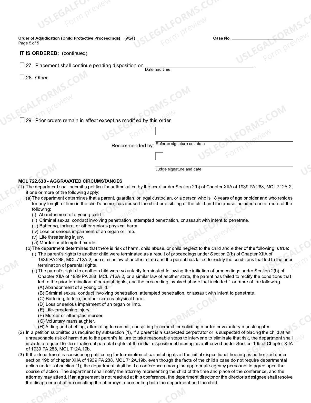 Preview Order of Adjudication (Child Protective Proceedings)